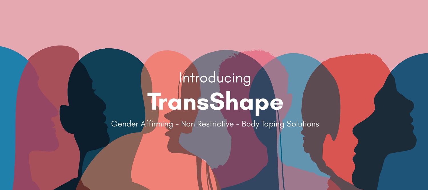 Banner TransShape Trans Tape Gender Flatten Chest Breast Binding Top Tank Garment Binder Packing Masculine Male Man Feminine Female Woman Non Binary Inter Sex MTF FTM Poly Pan Queer Neutral Fluid Diverse Affirming ENBY Agender Dysphoria Cis Bi AMAB AFAB